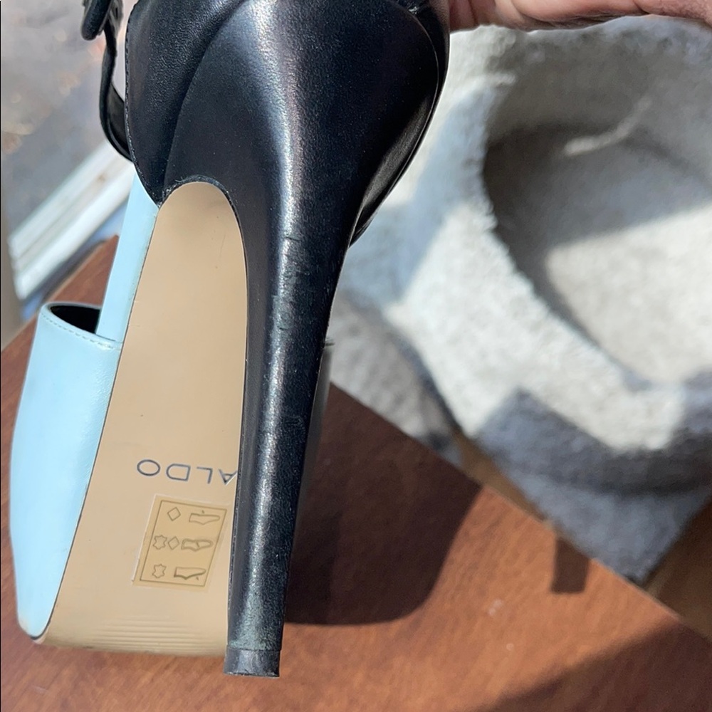 Aldo Black and Light Blue Peep Toe Heels - Picture 6 of 12